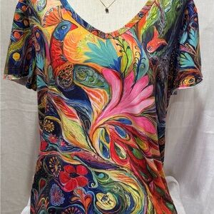 Artistic Multicolor V-Neck Women's Top